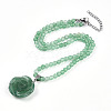 Natural Green Aventurine 4.5mm Round Beaded Flower Pendant Necklaces NJEW-T016-04F-3