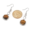 Hexagon Natural Tiger Eye Dangle Earrings EJEW-K298-01P-12-5