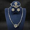 Flower Brass Micro Pave Cubic Zirconia Pendant Necklaces & Stud Earrings & Rings & Bracelets Sets WG9A1B1-04-2