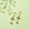 Alloy Enamel Clover with Glass Pearl Long Dangle Leverback Earrings EJEW-JE05053-02-3