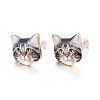 Real 14K Gold Plated Alloy Kitten Stud Earrings EJEW-G148-01G-06-1