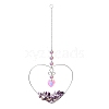 Natural Amethyst Chips Wire Wrapped Metal Heart Hanging Ornaments PW-WG7A082-02-1