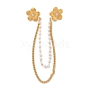 304 Stainless Steel Pave Clear Cubic Zirconia & ABS Pearl Flower Hanging Chain Brooch JEWB-S021-05G-1