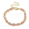 Rectangle Brass Pave Cubic Zirconia Link Chain Bracelets for Women BJEW-P385-05G-03-1
