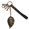 CHGCRAFT 1Pc Vintage Alloy Leaf Leather Pendant Decoration KEYC-CA0001-45-1