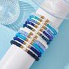10Pcs Polymer Clay Disc & Glass & Brass Beaded Stretch Bracelets Set BJEW-JB09676-01-2