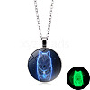 Luminous Glow in the Dark Glass Wolf Pendant Necklace with Alloy Chains PW-WG14688-02-1