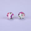 Printed Round with Flower Pattern Silicone Focal Beads SI-JX0056A-157-1