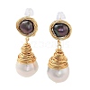 Natural Pearl Dangle Stud Earrings EJEW-P256-17G-1