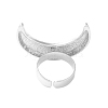 Textured Moon Alloy Open Cuff Rings RJEW-U006-03P-4