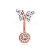 Brass Clear Cubic Zirconia Butterfly Curved Barbell Belly Rings WG440FB-03-2