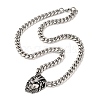 304 Stainless Steel Lion Head Pendant Cuban Link Chain Necklaces NJEW-C099-05AS-4