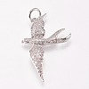 Brass Micro Pave Cubic Zirconia Bird Pendants X-ZIRC-A009-36P-1