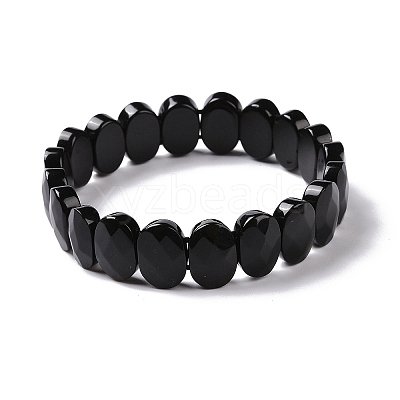 Natural Obsidian Oval Beaded Stretch Bracelet G-E010-01U-1