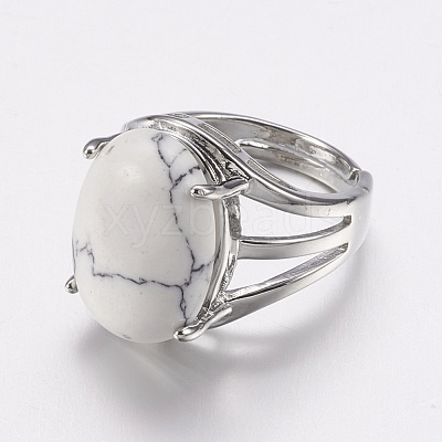 Natural Howlite Wide Band Finger Rings X-RJEW-K224-A13-1