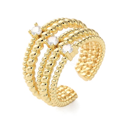 Rack Plating Real 18K Gold Plated Brass Multi Lines Open Cuff Rings RJEW-B048-08G-1