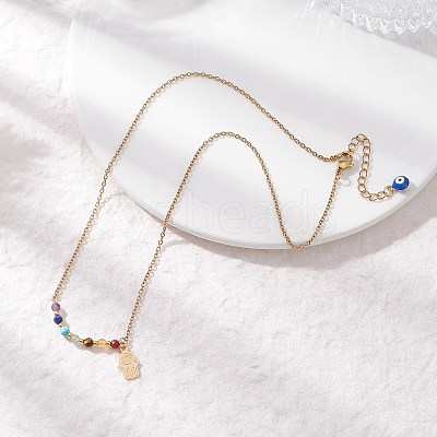 Chakra Natural Gemstone Faceted Round Beaded Pendant 304 Stainless Steel Cable Chain Necklaces NJEW-JN05531-01-1