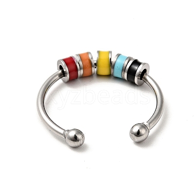 Enamel Disc Rotating Beaded Open Cuff Ring RJEW-C032-01B-P-1