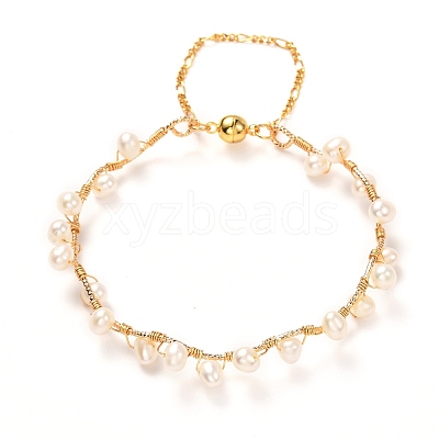 Natural Pearl Braided Bangle for Girl Women BJEW-JB06830-01-1