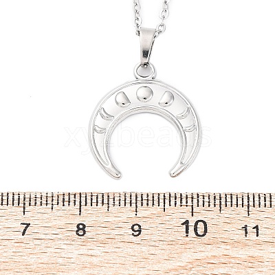 Double Horn 304 Stainless Steel Pendant Necklaces NJEW-M096-09P-1