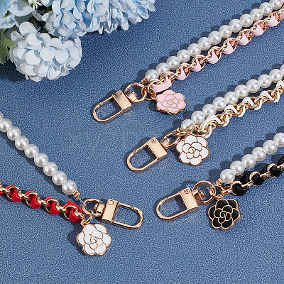 4Pcs 4 Colors Plastic Pearl Beaded & PU Leather Chain Mobile Straps FIND-AN0001-13-1