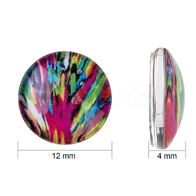 Printed Glass Flat Round Cabochons GGLA-N004-12mm-G-WH-1
