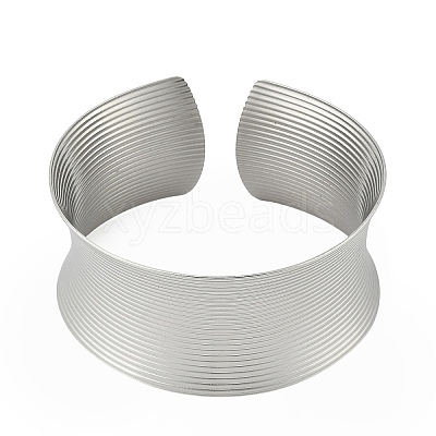 304 Stainless Steel Wide Open Cuff Bangles for Women BJEW-K230-03A-P-1