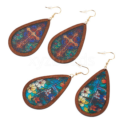 2 Pairs 2 Styles Acrylic Dangle Earrings EJEW-TA0001-52-1