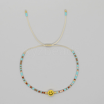 Smiling Face Glass Seed Bead Braided Bracelets for Women EQ4950-3-1