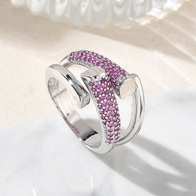 Brass Micro Pave Cubic Zirconia Cuff Open Rings for Women RJEW-L343-12P-02-1