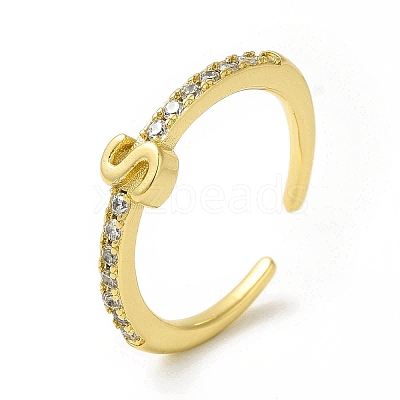 Clear Cubic Zirconia Initial Letter Open Cuff Ring RJEW-H120-09G-S-1