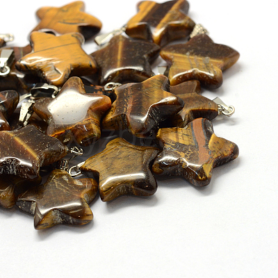 Star Natural Tiger Eye Pendants G-Q367-08-1