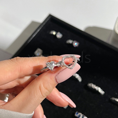 Anti-Tarnish Rhodium Plated 925 Sterling Silver Double Rings Set RJEW-Z040-17P-B-1