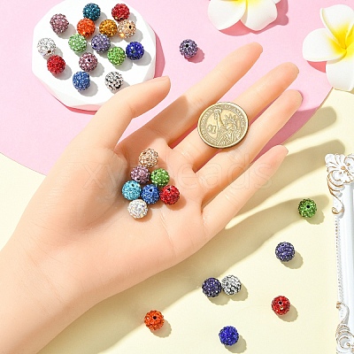 30Pcs Glass Rhinestone Clay Pave Round Beads RB-YW0001-24-1