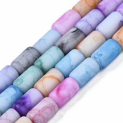 Opaque Baking Paint Crackle Glass Beads Strands X-FGLA-T004-01I-1