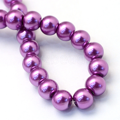 Baking Paint Pearlized Glass Pearl Round Bead Strands X-HY-Q330-8mm-16-1