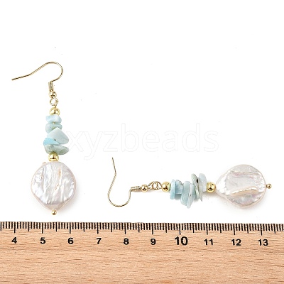 Natural Larimar Chip & Natural Keshi Pearl Dangle Earrings EJEW-JE07445-02-1