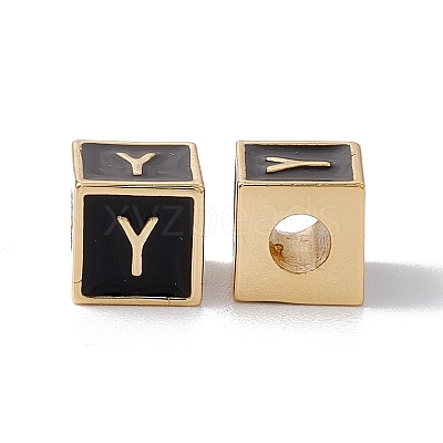 Rack Plating Brass Enamel Beads KK-B060-04G-01Y-1