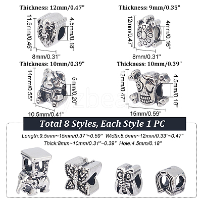 8Pcs 8 Style 304 Stainless Steel European Beads STAS-UN0040-31-1