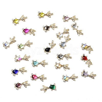 Brass Micro Pave Clear Cubic Zirconia Fish Links Connector Charms KK-K375-26G-1