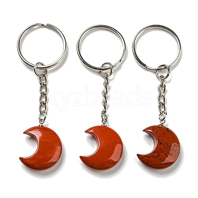 Reiki Natural & Synthetic Mixed Gemstone Moon Pendant Keychains KEYC-P015-01P-1