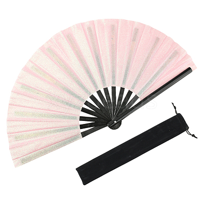 1Pc Bamboo with Oxford Fabric Glitter Powder Folding Fans AJEW-SP0003-77A-1