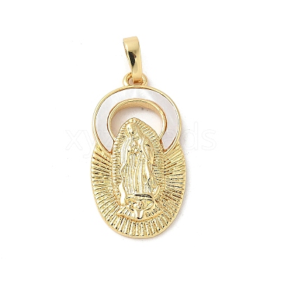 Brass Pave Natural White Shell Religion Pendants KK-S522-23G-D-1