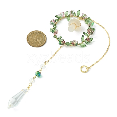 Mushroom with Bullet Acrylic & Natural Cherry Blossom Agate Window Hanging Suncatchers HJEW-TA00048-1