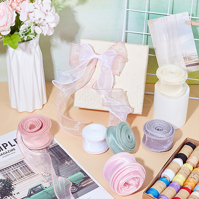 6 Rolls 6 Colors Fishtail Yarn Iridescent Ribbon for Bowknot Making OCOR-WR0001-57-1
