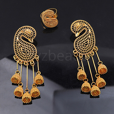 Hollow Flower Alloy Stud Dangle Earrings & Cuff Rings Sets for Women FS-WG1AAB0-01-1