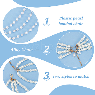 2Pcs 2 Styles Multi Layered ABS Plastic Pearl Beaded Chain Belts AJEW-FG0004-01-1