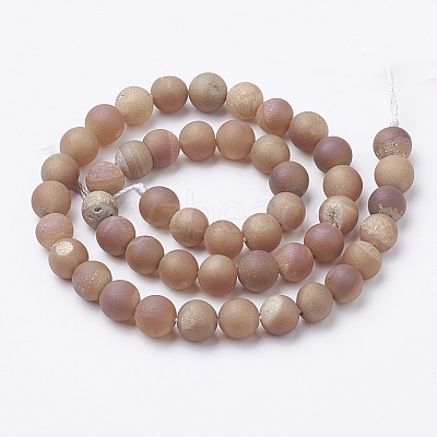 Electroplate Natural Druzy Geode Weathered Agate Beads Strands G-S284-10mm-08-1