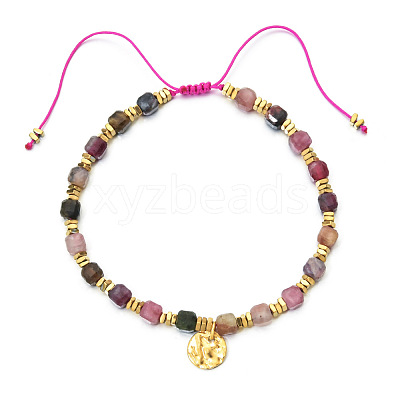 Bohemian Style Natural Rhodonite Cube Braided Bead Bracelet YV1392-5-1
