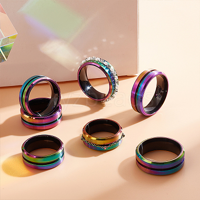 7Pcs 7 Size 304 Stainless Steel Grooved Finger Rings Set for Men Women RJEW-UN0002-70-1